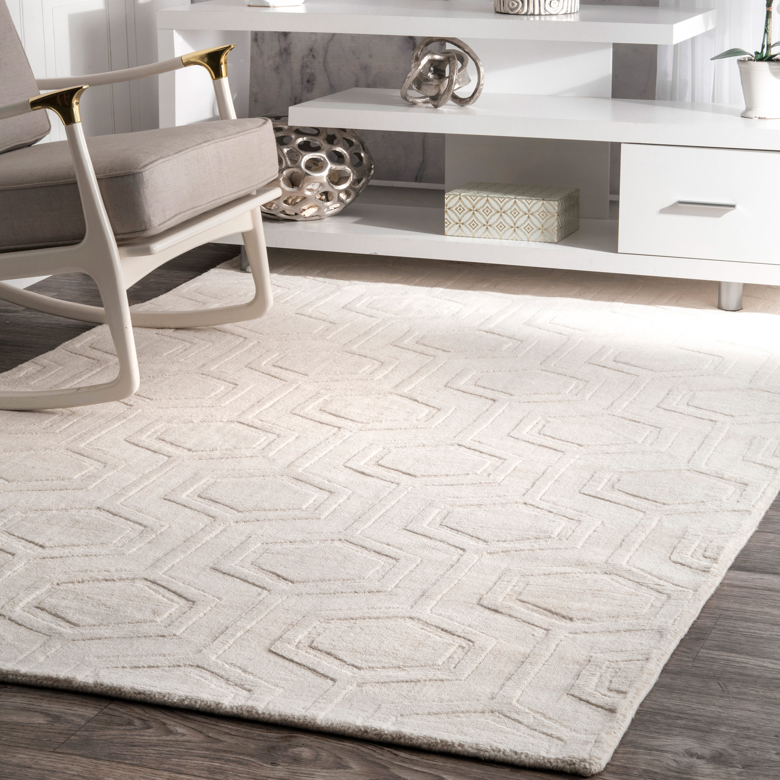 Brayden Studio® Schuykill Geometric Handmade Tufted OffWhite Area Rug