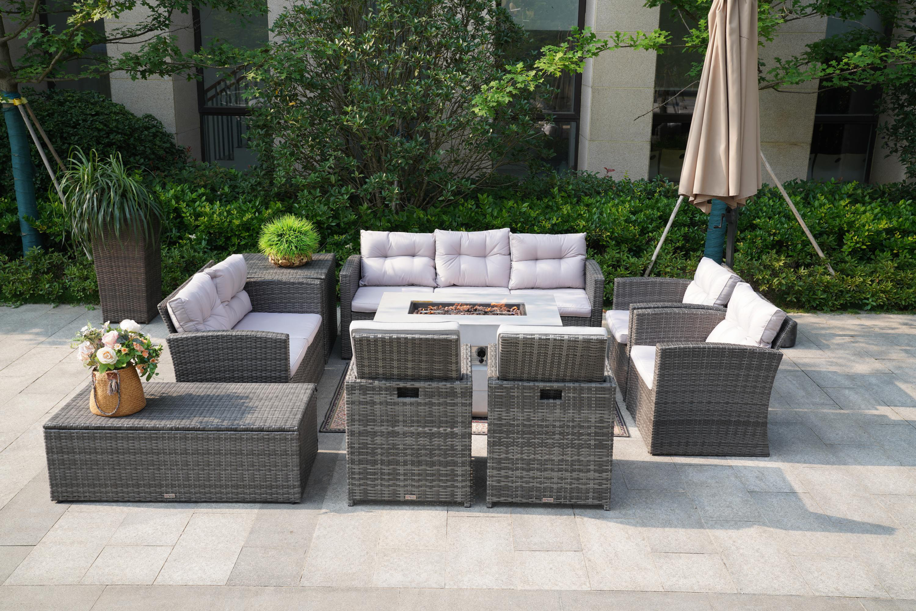 Latitude Run® Rattan Wicker 9 Person Seating Group with Cushions