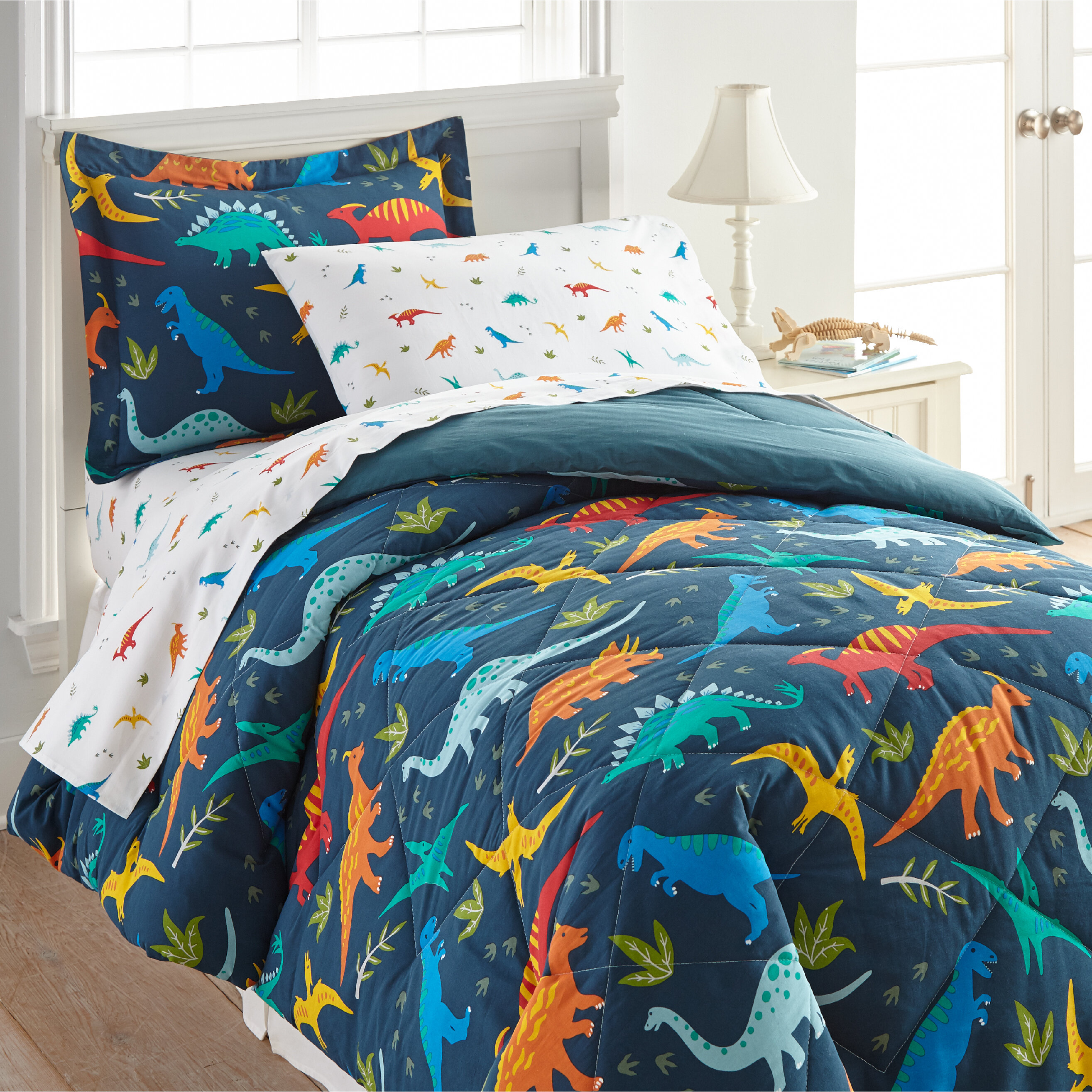8pc Blue Dinosaur Kids  Full Comforter Bedding Sheet Set Bed in a Bag 