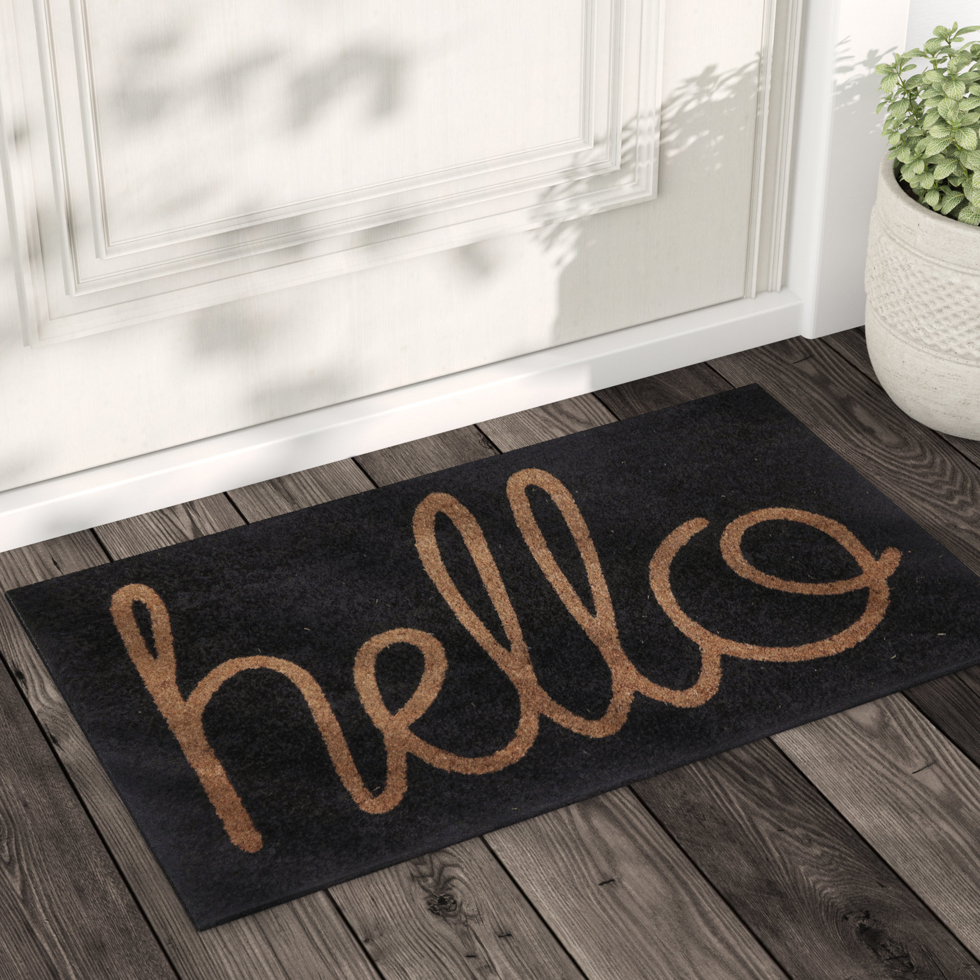 Red Barrel Studio® Peterlee Hello Coir 30 in. x 18 in. NonSlip Outdoor