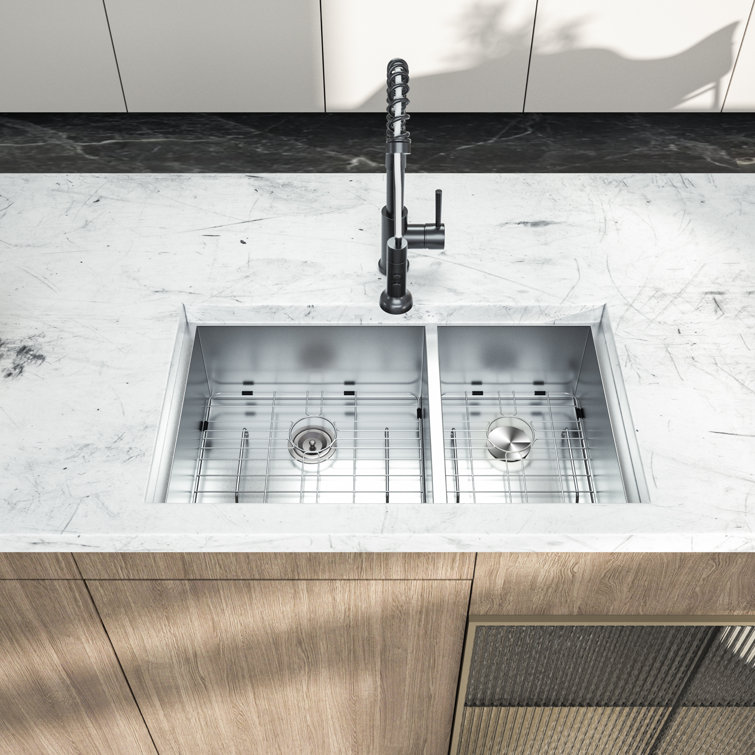 33 Inch Undermount Sink Deep Double Bowl 60/40 18 Gauge Stainless Steel  Kitchen Sink