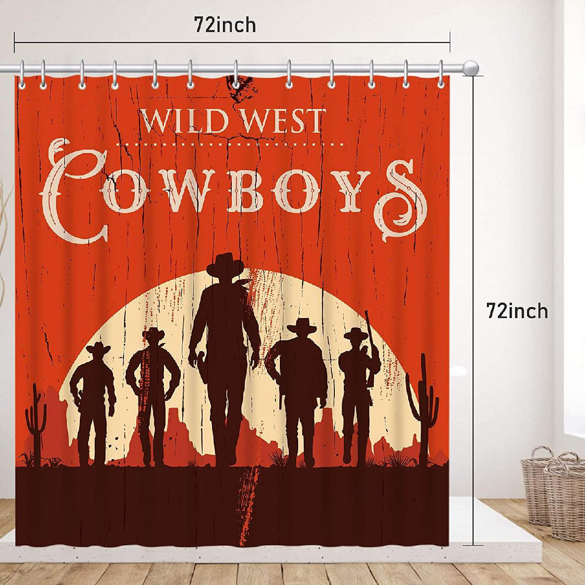 72X72" Western Cowboy Rustic Style Waterproof Bathroom Shower Curtain Fabric Set 