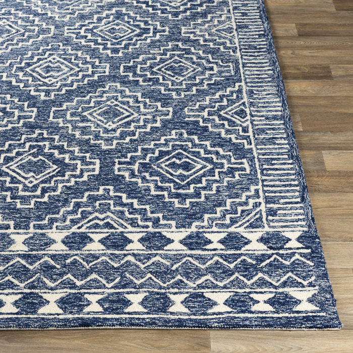 Wade Logan® Ammann Handmade Wool Navy/White Rug & Reviews | Wayfair