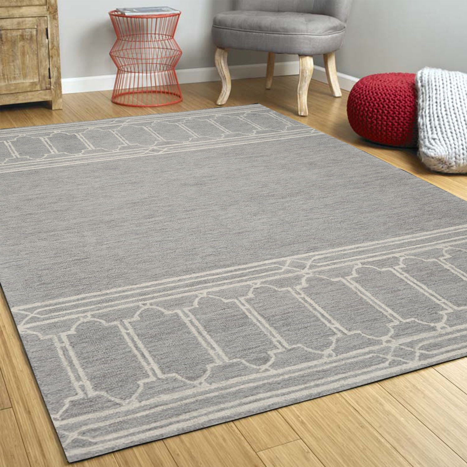 Dakota Fields Analidia Handmade Looped/Hooked Wool Gray & White Rug Wayfair