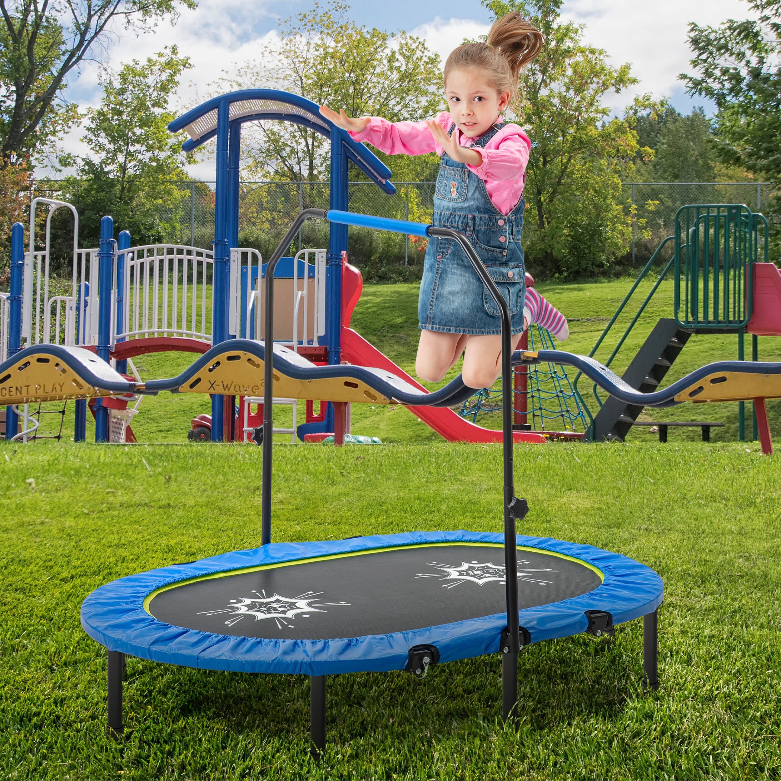 Riet Supersonische snelheid Mordrin Arlmont & Co. Parent-Child Twin Trampoline With Adjustable Handrail And  Safety Cover, Mini Kids Trampoline For Two Kids | Wayfair