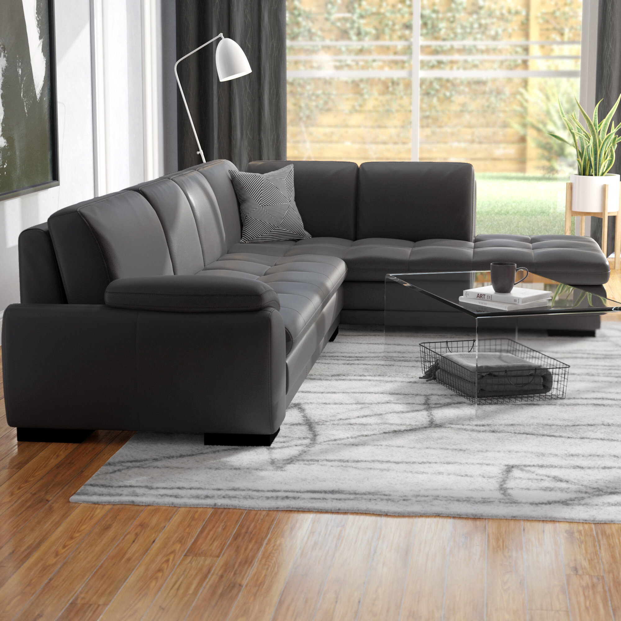 Gennoveva 123″ Wide Genuine Leather Sofa & Chaise