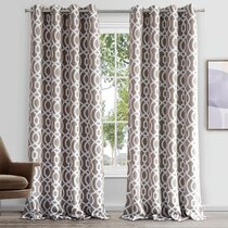 Fancy Linen Embroidery 2 Panel Curtain Set With Grommet Geometric All Colors 