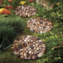 Mulch Set of 3 Landscape and Yard Wind & Weather Hexagonal Natural River Rock Garden Stepping Stones with Flexible Backing for Grass Sand 14 L x 14 W x ½H