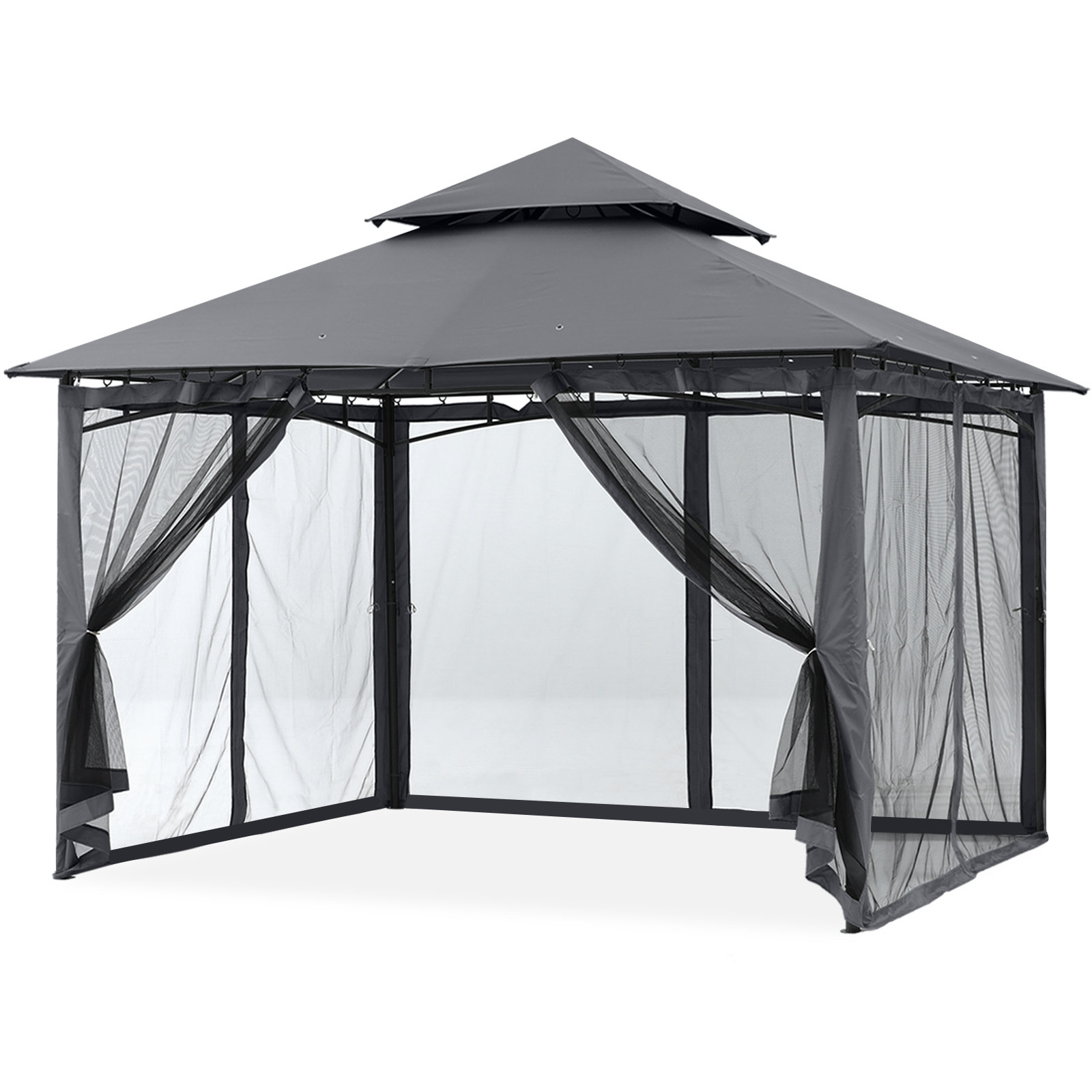 Backyard and Deck MASTERCANOPY 10x10 Double-Tiered Patio Gazebo with Mosquito Netting Screen Walls for Lawn Garden Gray 