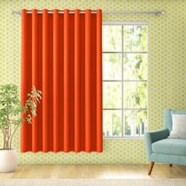 Set Of 2 Pc.Solid Color Orange Plain Eyelet Door Curtains  7X4 Feet 