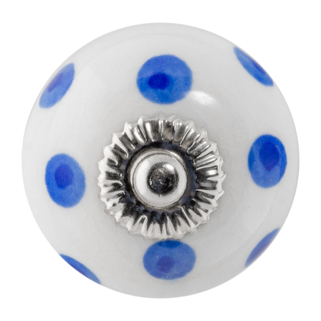Handpainted 40mm Diameter Round Knob blue,white