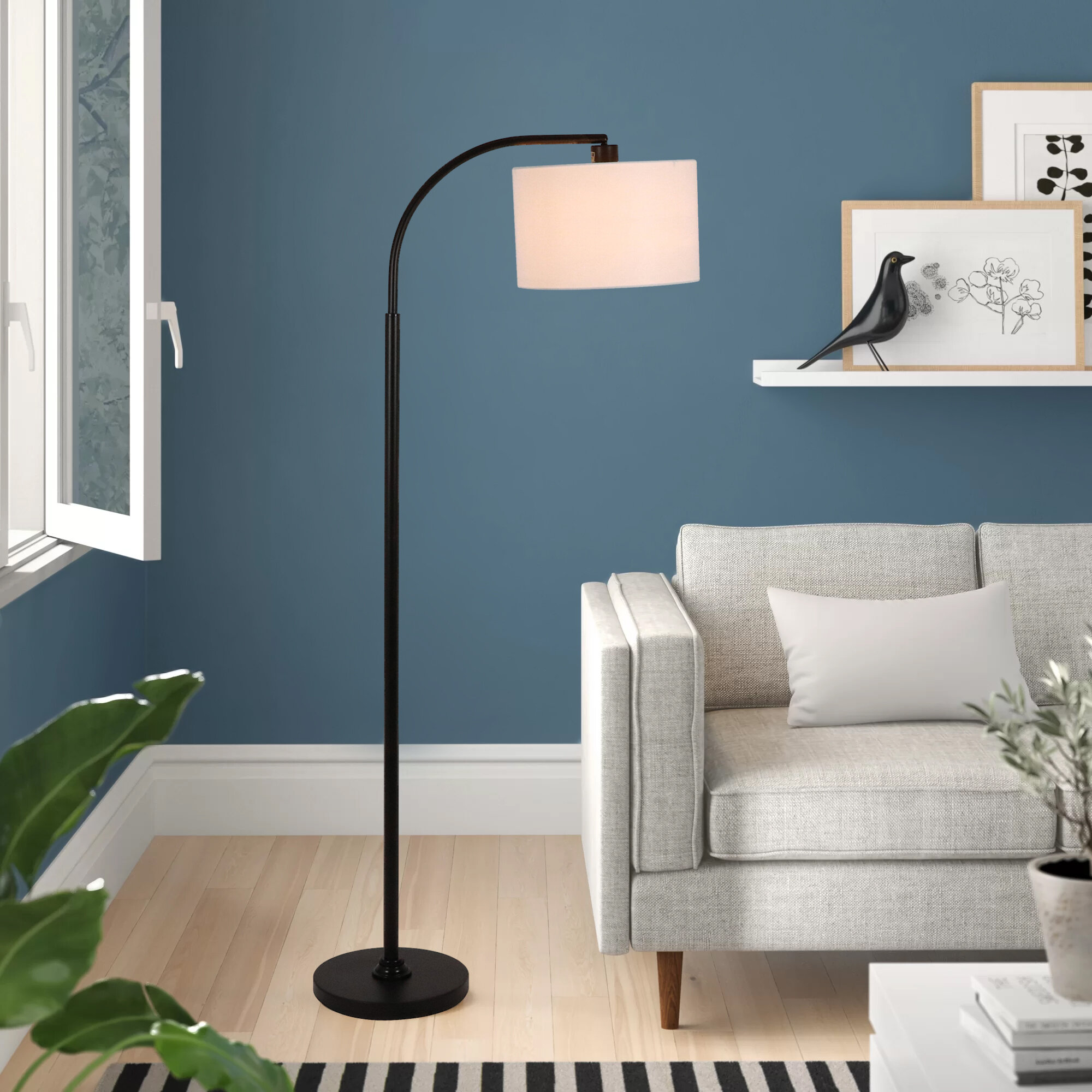 Midress Minimalist Tray LED Floor Lamp Living Room Study Bedroom Floor Lamp Vertical Storage Tray Floor Lamp Table Lamp with Hanging Drum Shade
