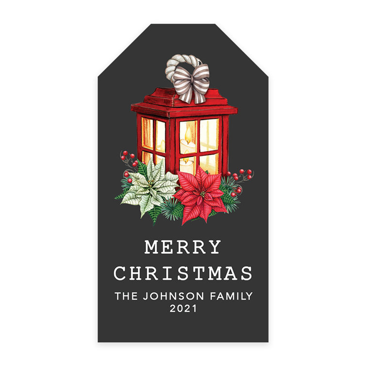 Custom Self Adhesive Classic Merry Christmas Poinsettia Lantern Name  Stickers