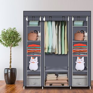 Portable Clothes Closet Wardrobe Home Rack Storage Organizer With Steel Shelves 