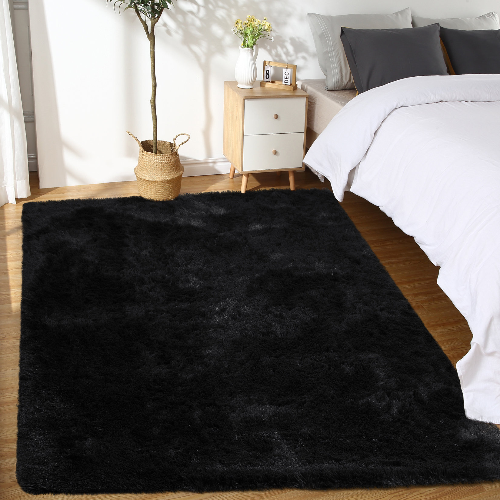 Mercer41 Juaristi Machine Braided Faux Fur Black Rug Wayfair