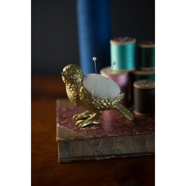 Pewter Flower Dish with Perching Bird
