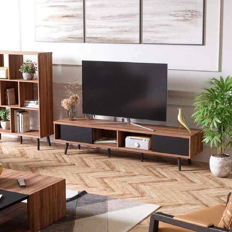 Corrigan Studio® 70 Inch Large Entertainment TV Stand, Wood Media Storage  Console Center For TV, Mid Century Modern Entertainment Center Hollow Core  TV Stand Cord Management For Living Room Walnut | Wayfair
