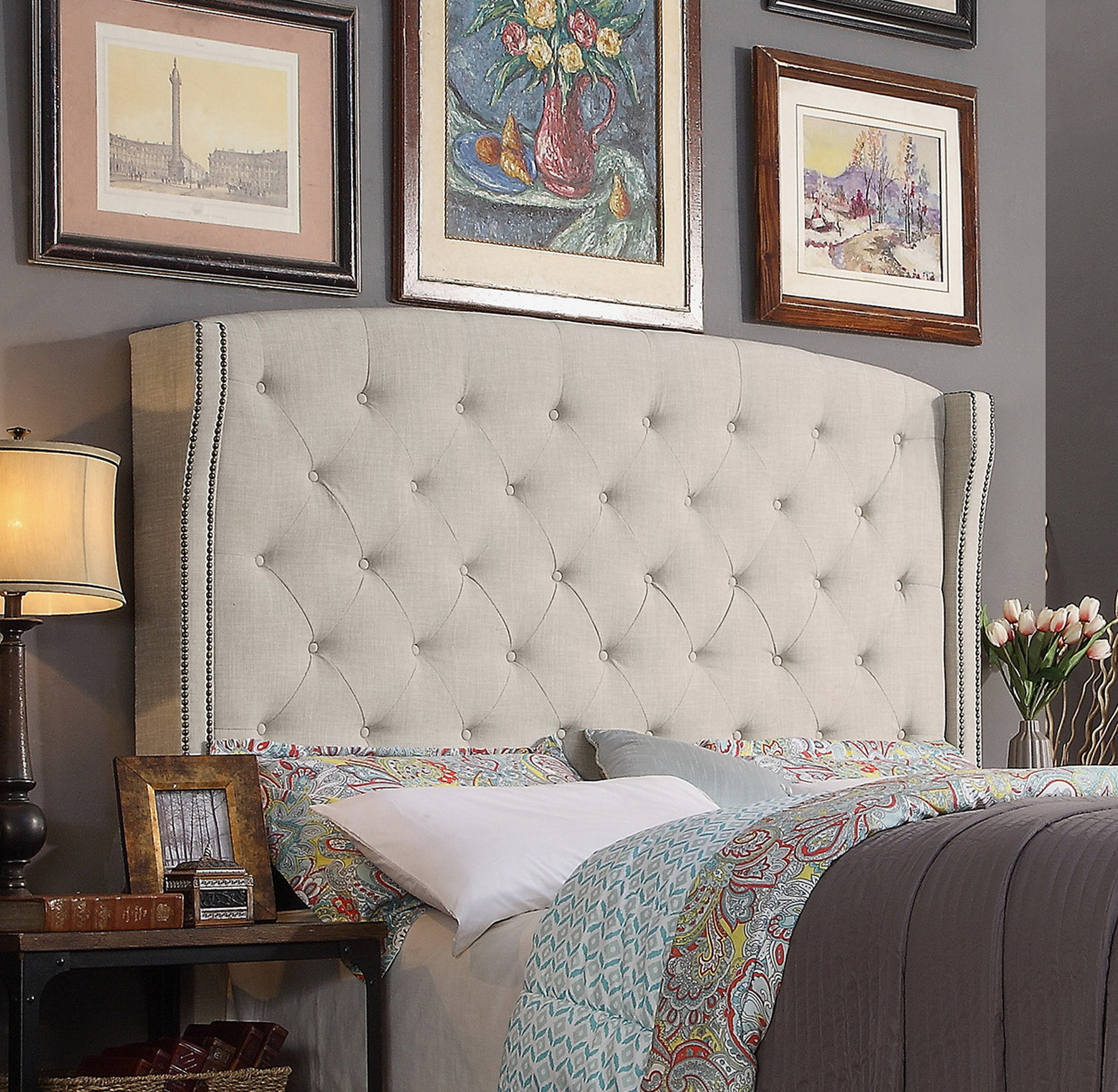 Red Barrel Studio® Ekundayo Upholstered Wingback Headboard & Reviews Wayfair