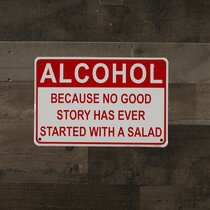 Alcohol Salad Humorous Funny Metal Wall Decor Sign 8" x 12" 