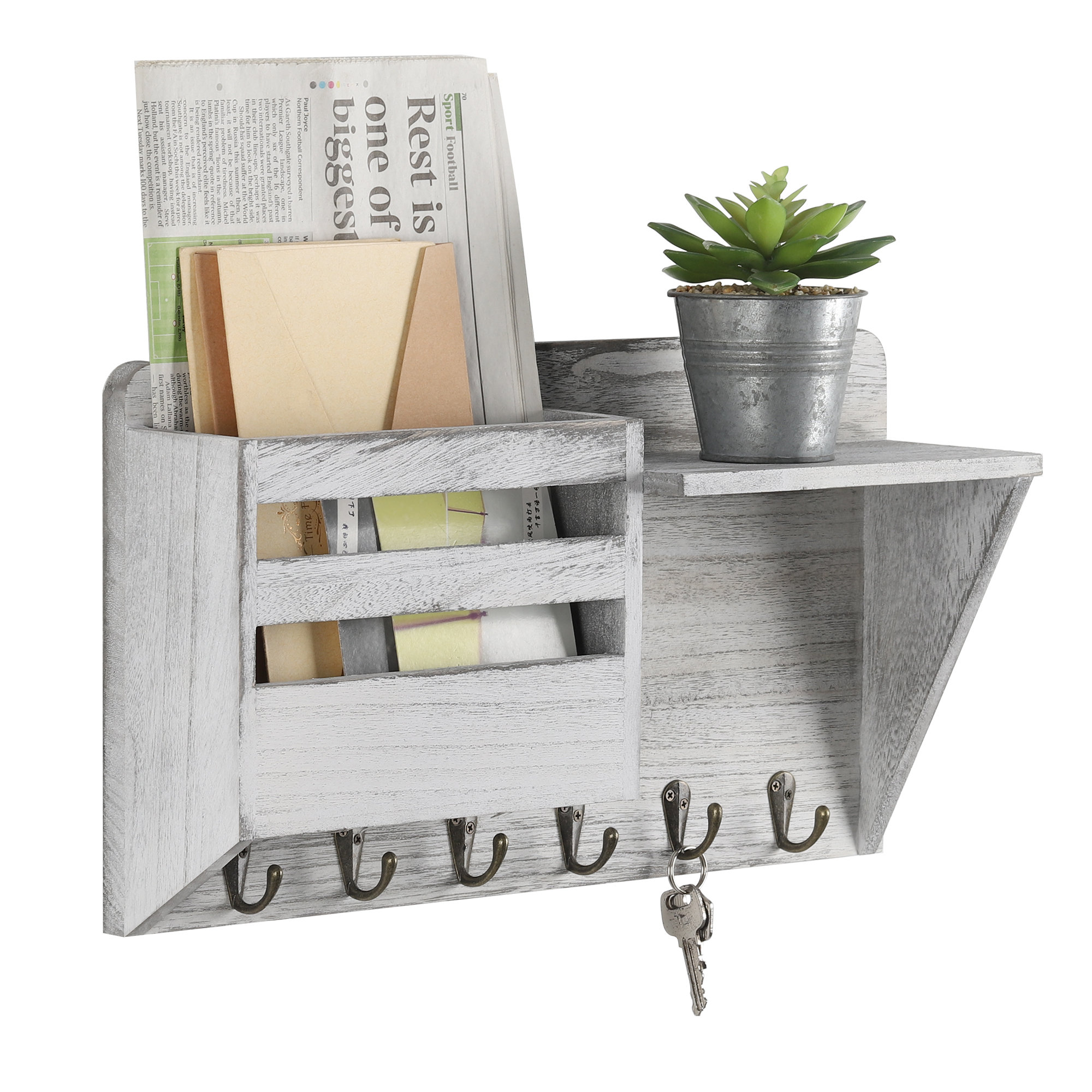 Gracie Oaks Khory Antique Floating Shelf Letter Slot Wall Mount Key