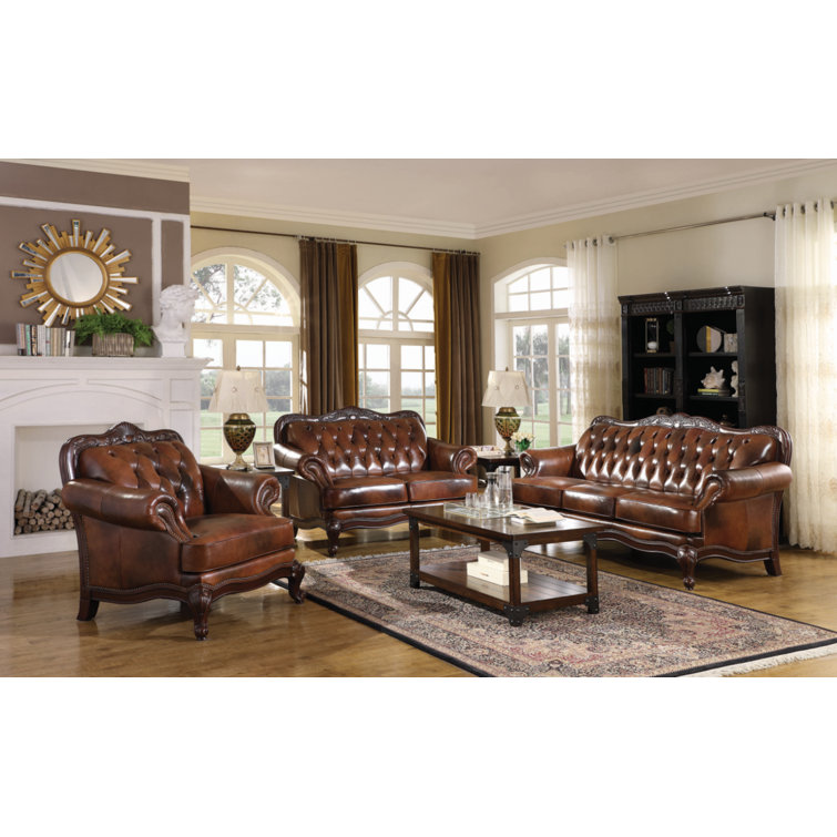 Victoria 3 Piece Genuine Leather Living Room Set