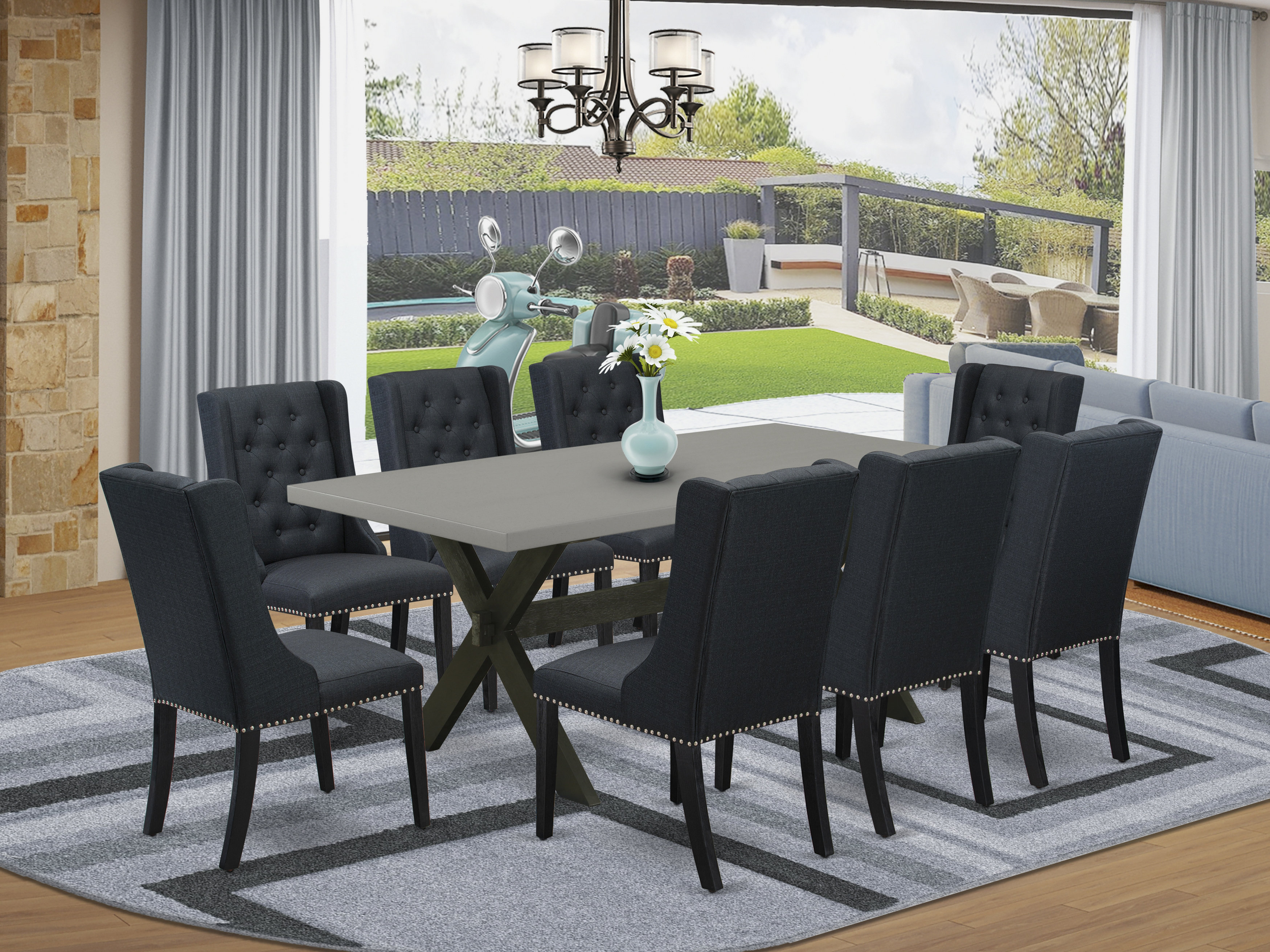 Winston Porter 9 Pc Dining Room Table Set 8 Black Padded Chair And