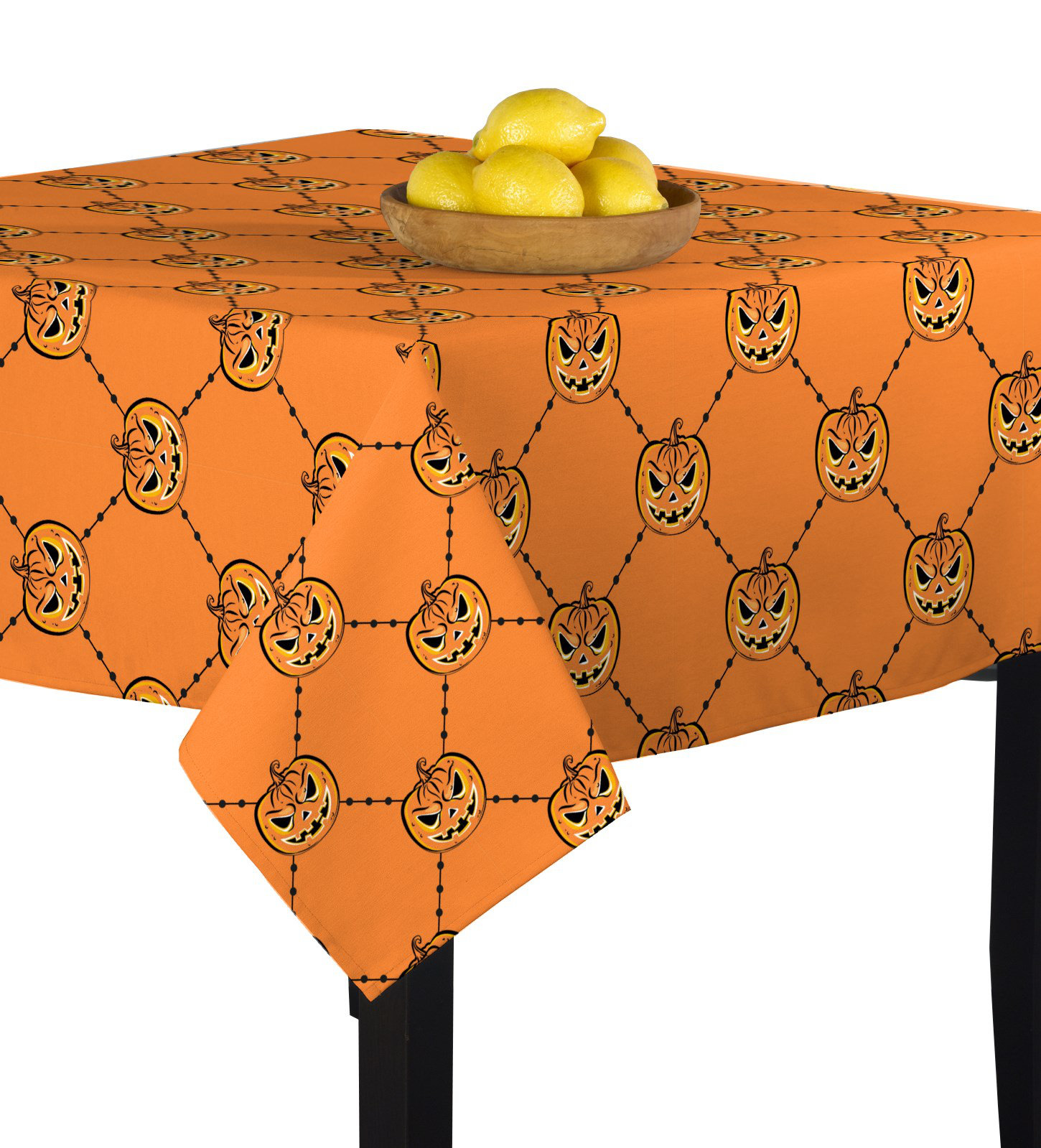 Aperturee Orange Halloween Rectangle Tablecloth with Carved Jack O' Lanterns, for Fall and Spooky Party Decorations