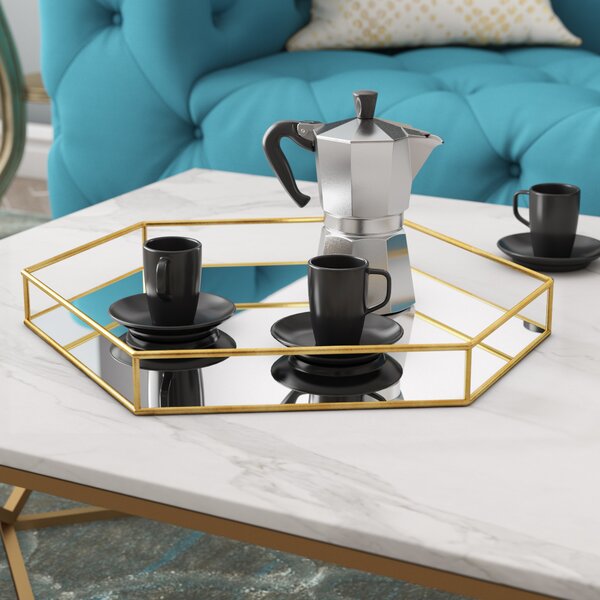Tray Metal Coffee Table With Removable Tray Top Gold & Silver Mirror Tray 