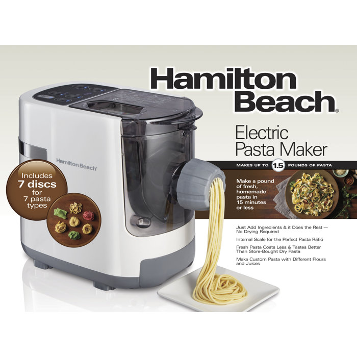 Hamilton Beach Pasta Maker - 7-Shape Electric Noodle Machine, Makes Fresh Pasta In 15 Min (White)