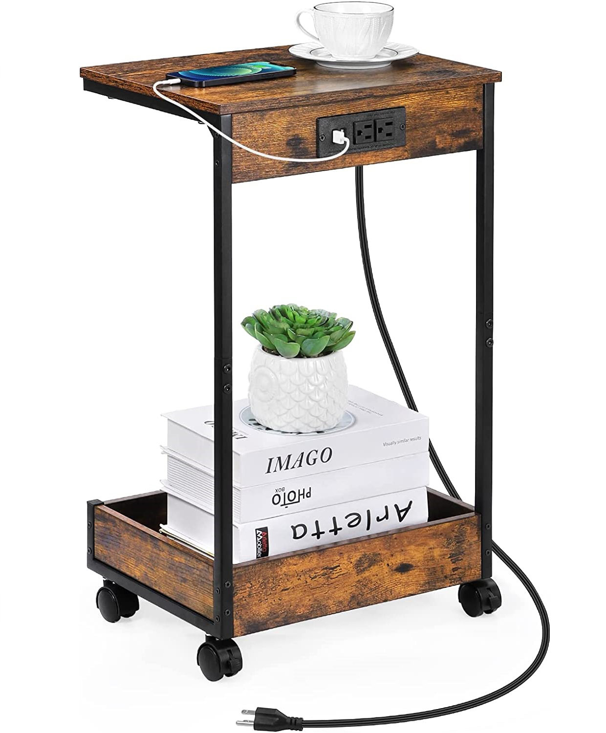 17 Stories 24.41'' Tall Wheel End Table and BuiltIn Outlets Wayfair