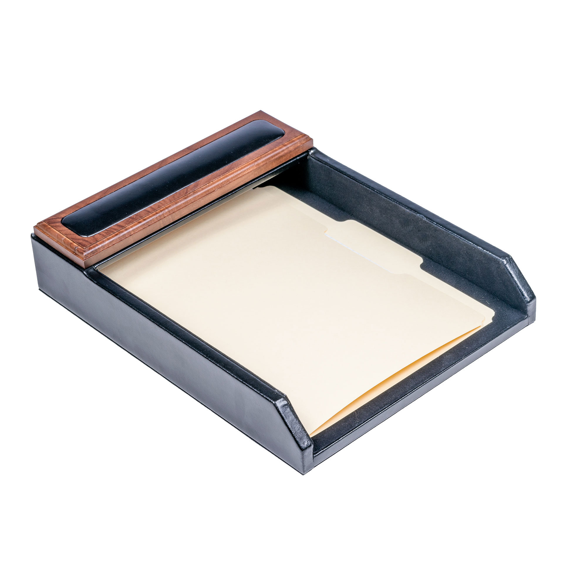 Astoria Grand Fassett Walnut and Leather FrontLoad Letter Tray Wayfair