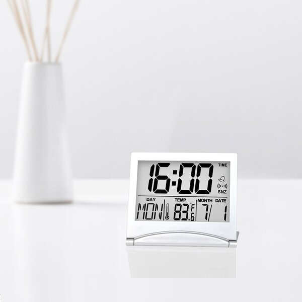 Westclox Folding Travel Alarm Clock with Month Date and Day Battery Operated 