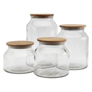 Decorative Coloured Glass Cookie Candy Jar Kitchen Container Metal Lid Set Of 4 