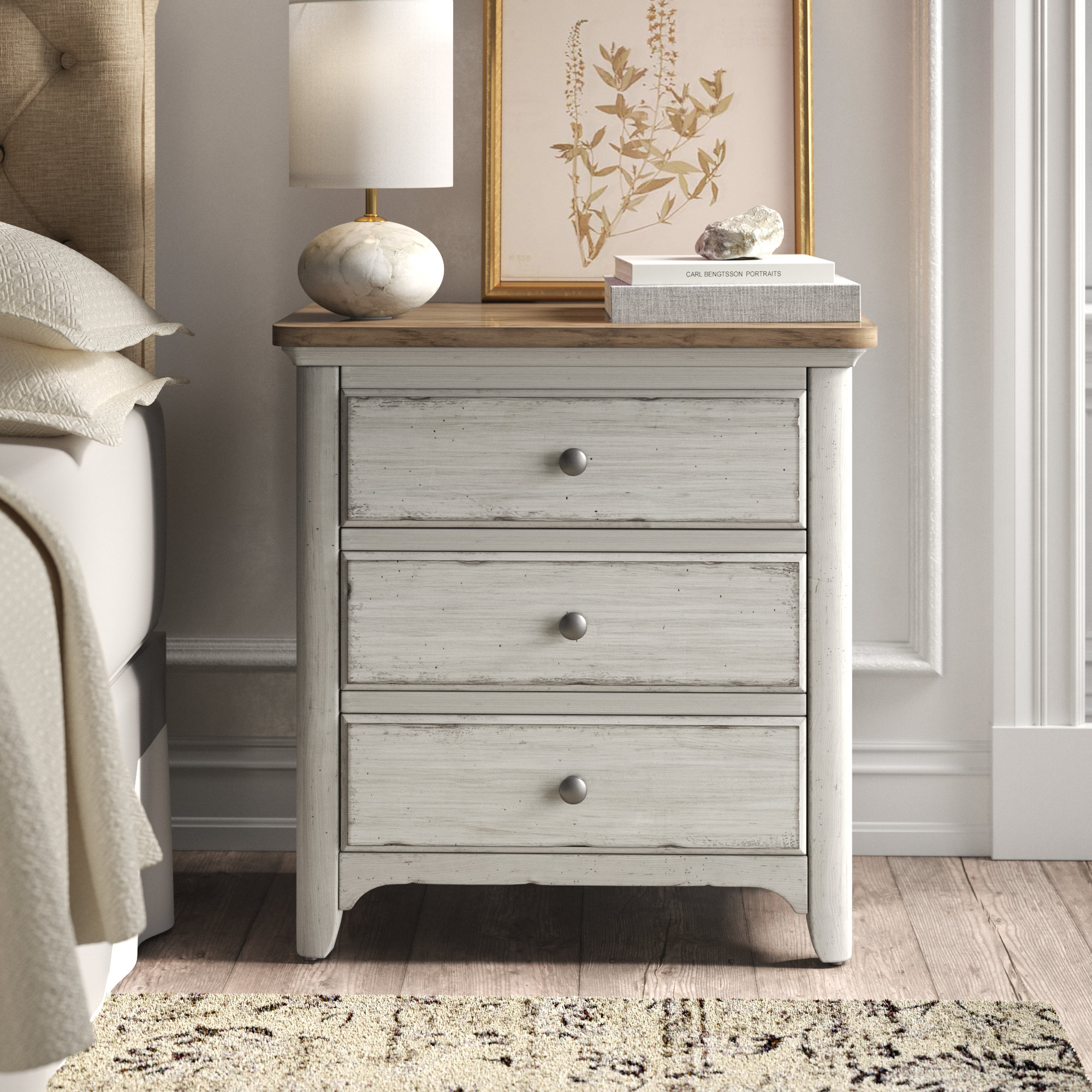 Shabby Chic White Wooden Bedside Chest 2 Drawer Side Table Bedroom Hallway 