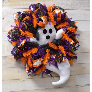 Halloween Wreath with Harlequin Pumpkins Halloween Wreath with Sign Halloween Wreath with Black & White Halloween Wreath for Front Door