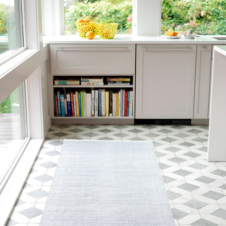 Herringbone Handwoven Cotton Area Rug in Swedish Blue