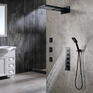 Homary Wall Mounted Waterfall Rain Thermostatic Shower Set With 3 Body ...