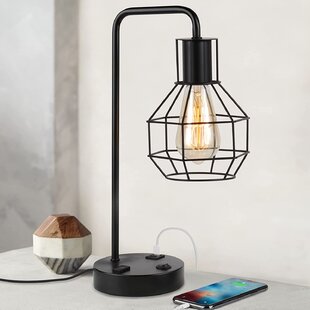 Vintage Industry Glass Table Light,Wooden Bedroom Bedside Study Desk Accent Lamp 