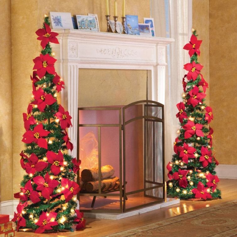 Poinsettia Pull up Christmas Tree Lawn Figurine