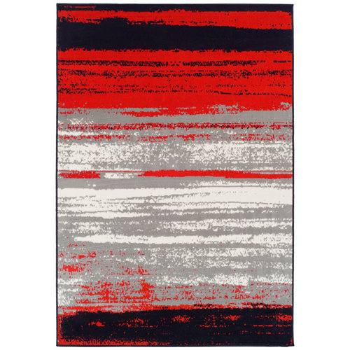 Wade Logan® Lamas Abstract Indoor / Outdoor Area Rug in Red/Black/Gray ...