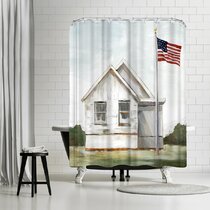 American Flag And Dove Of Peace Bathroom Fabric Shower Curtain With 12 Hooks 71" 