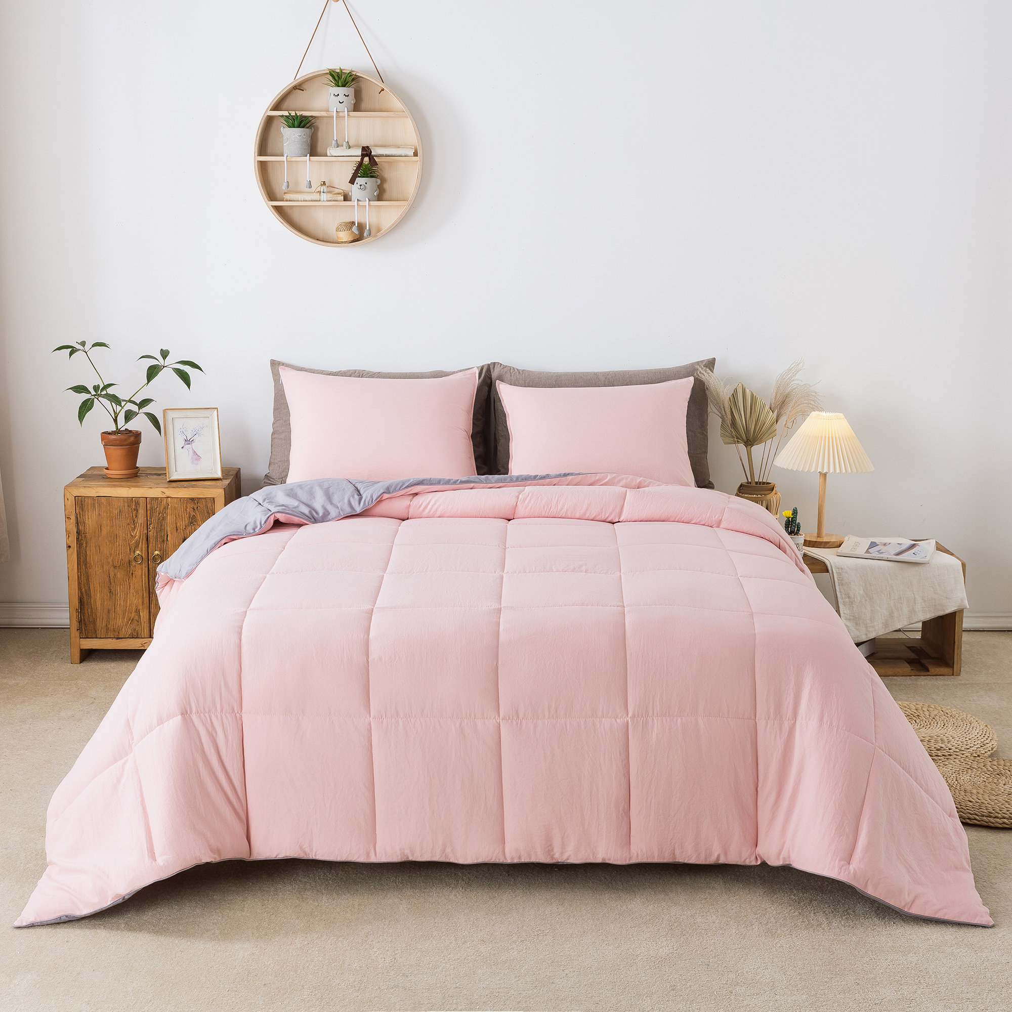 Pink/Gray Microfiber Reversible Comforter Set Latitude Run Size: Twin Comforter + 1 Pillow Sham