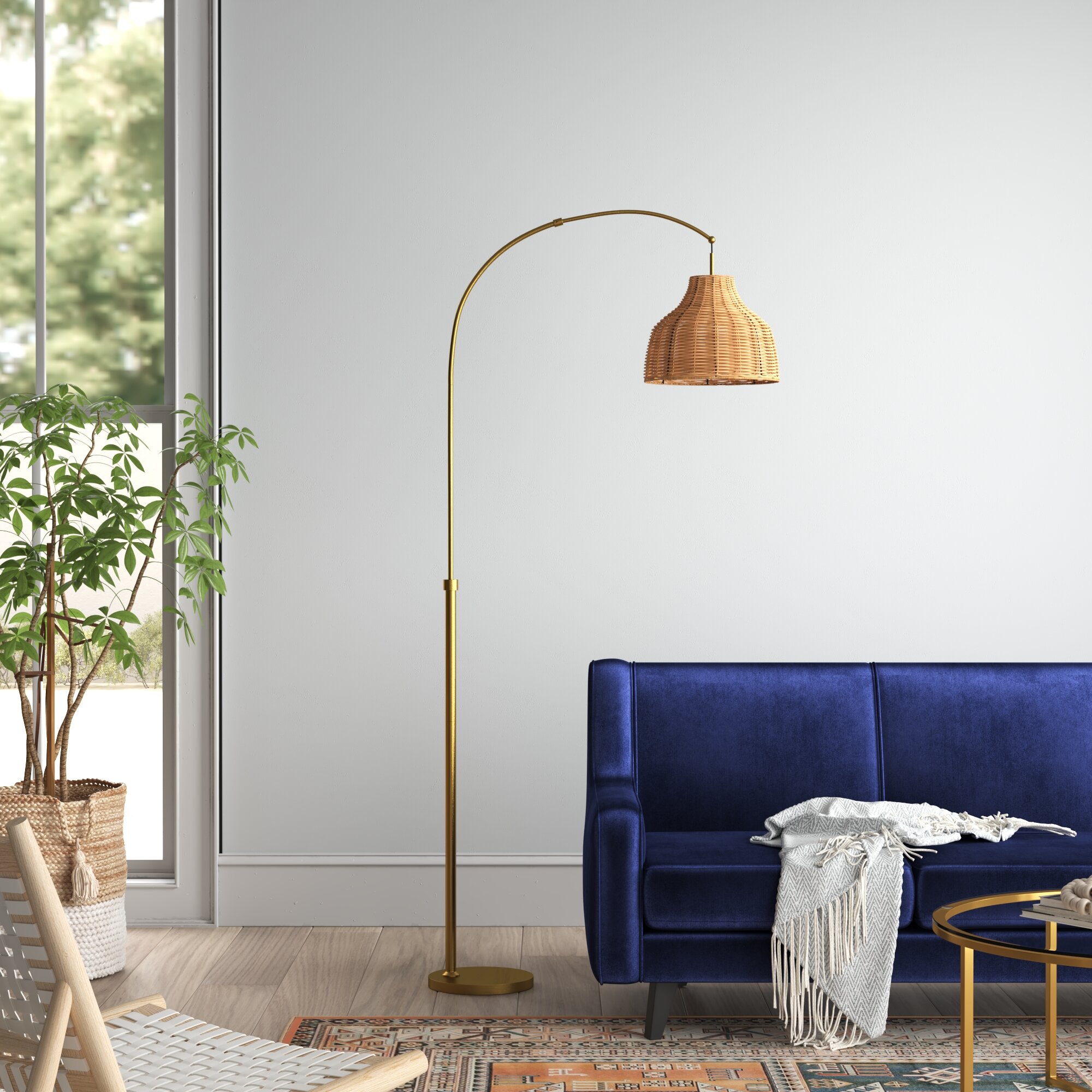 bremse Regulering Godkendelse Mistana™ Cimino 75'' Brass Arched/Arc Floor Lamp with Outlet | Wayfair