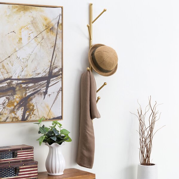 5 Hooks Shabby Chic Golden Leaves Metal Coat Hat Scarves Hanging Storage Solutio 