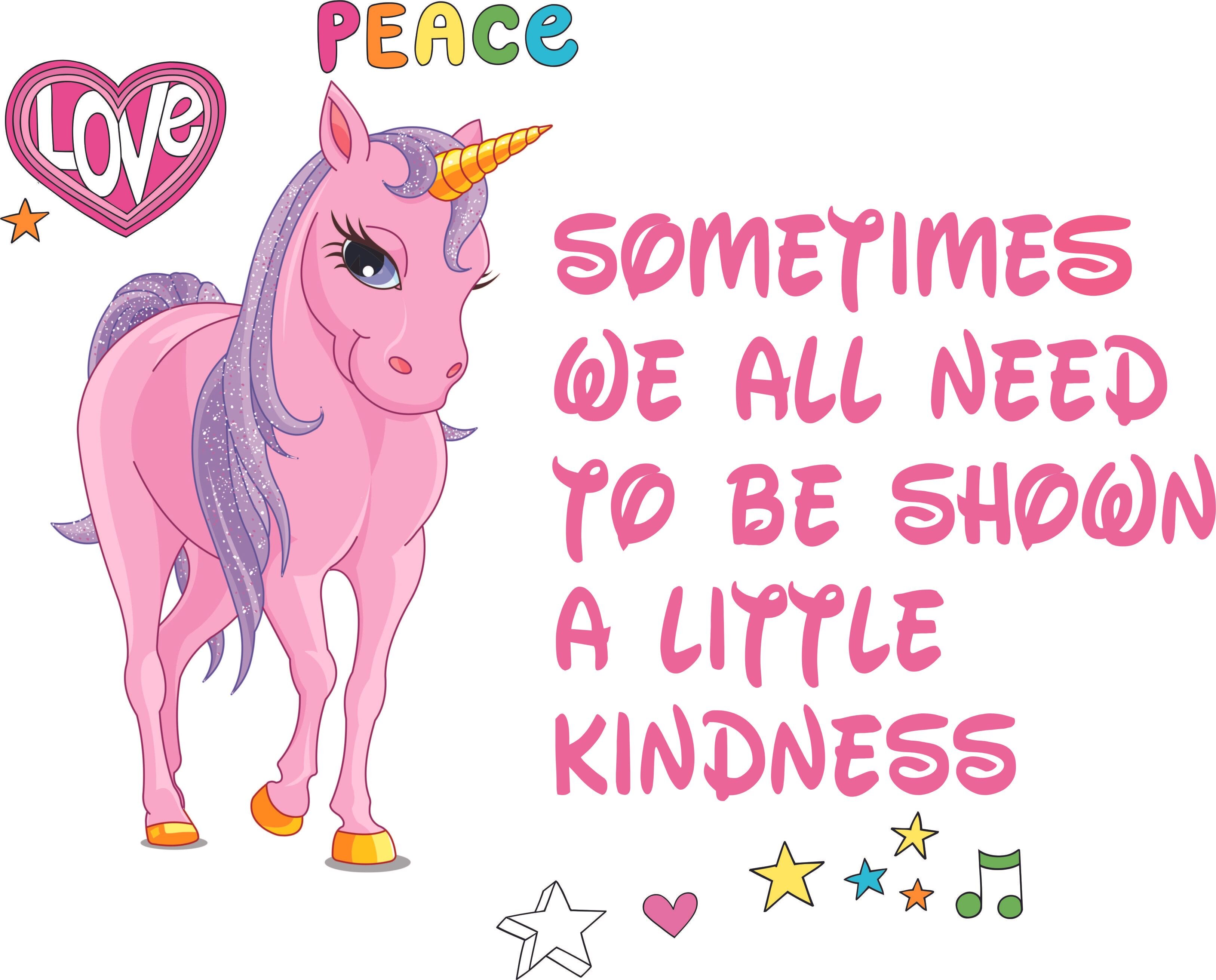 Design With Vinyl Love Peace Kindness Unicorn Cartoon Wall Decal | Wayfair