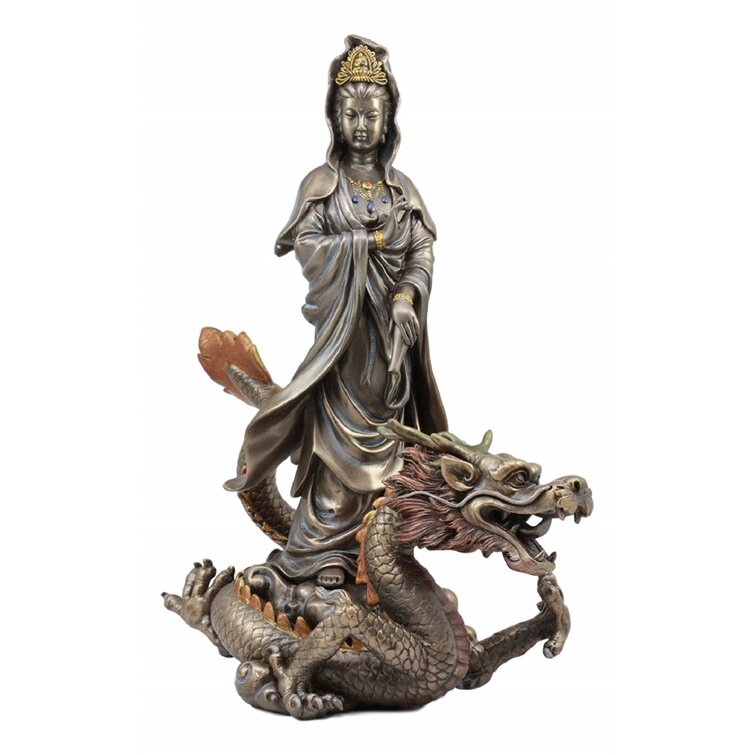 64 Huge Tibet Fane Bronze gild Quan Yin Kwan-Yin Bodhisattva Ride Dragon statue 