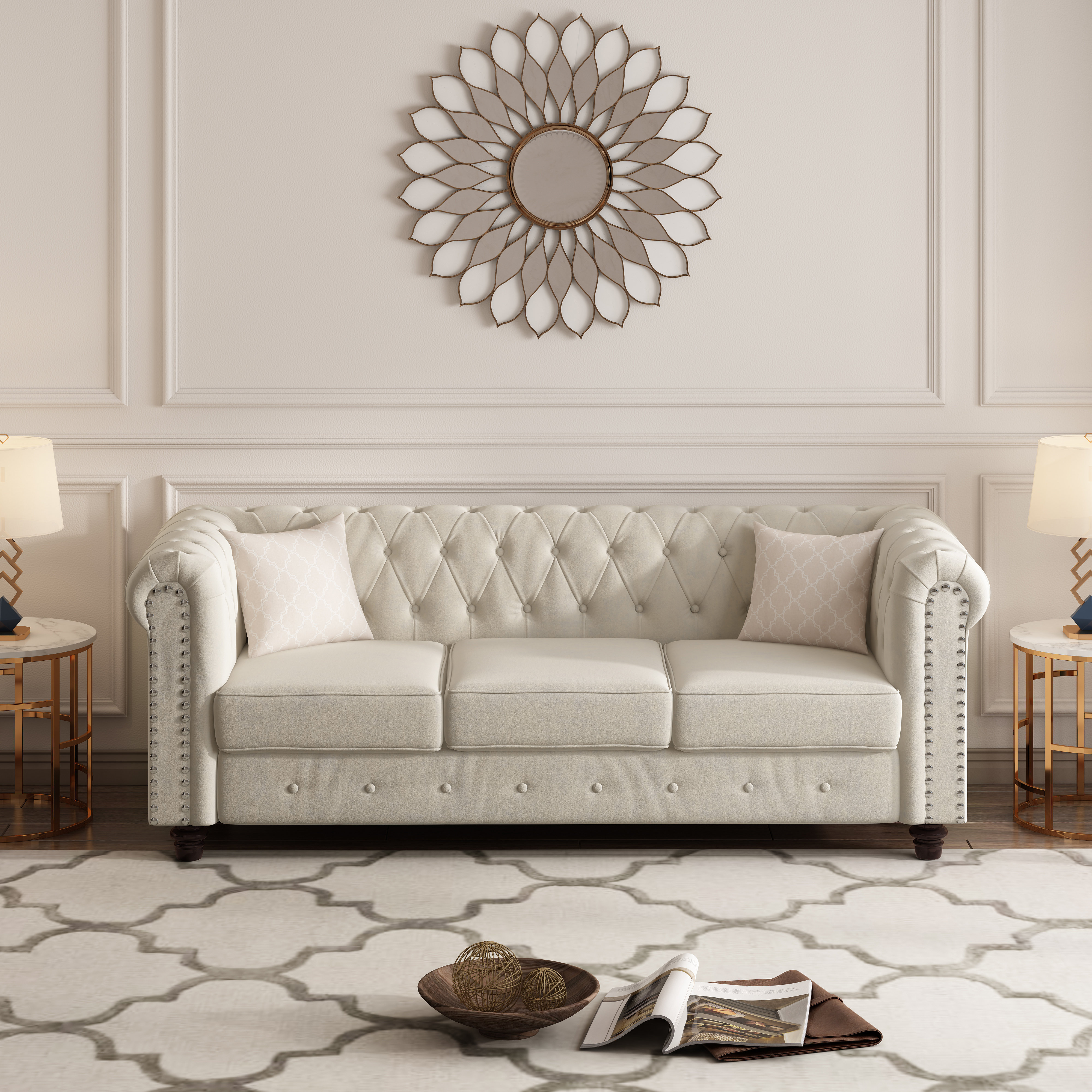 fatning Henholdsvis absorption House of Hampton® Eulau 82" Modern Beige Velvet Upholstered Sofa | Wayfair