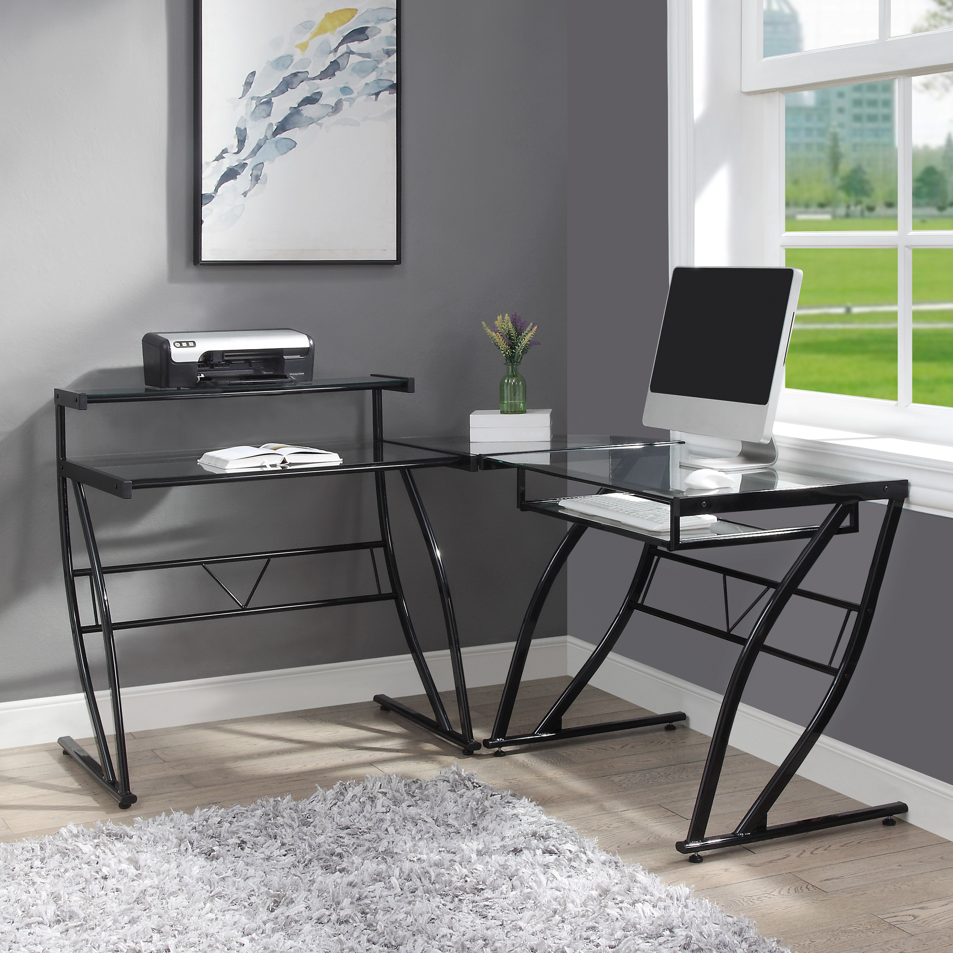Latitude Run® Braycen Glass LShape Desk Wayfair