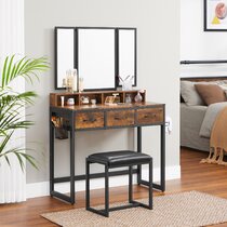 Details about   Modern Vanity Set With Mirror Cushioned Stool Dressing Table For Makeup Fashion 