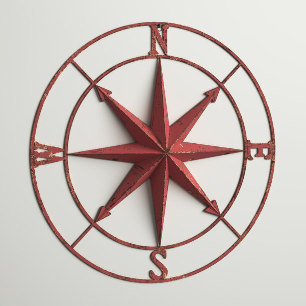 Compass Rose Cast Iron Sign Red Nautical Beach Sailing Coastal Home Boat Decor 